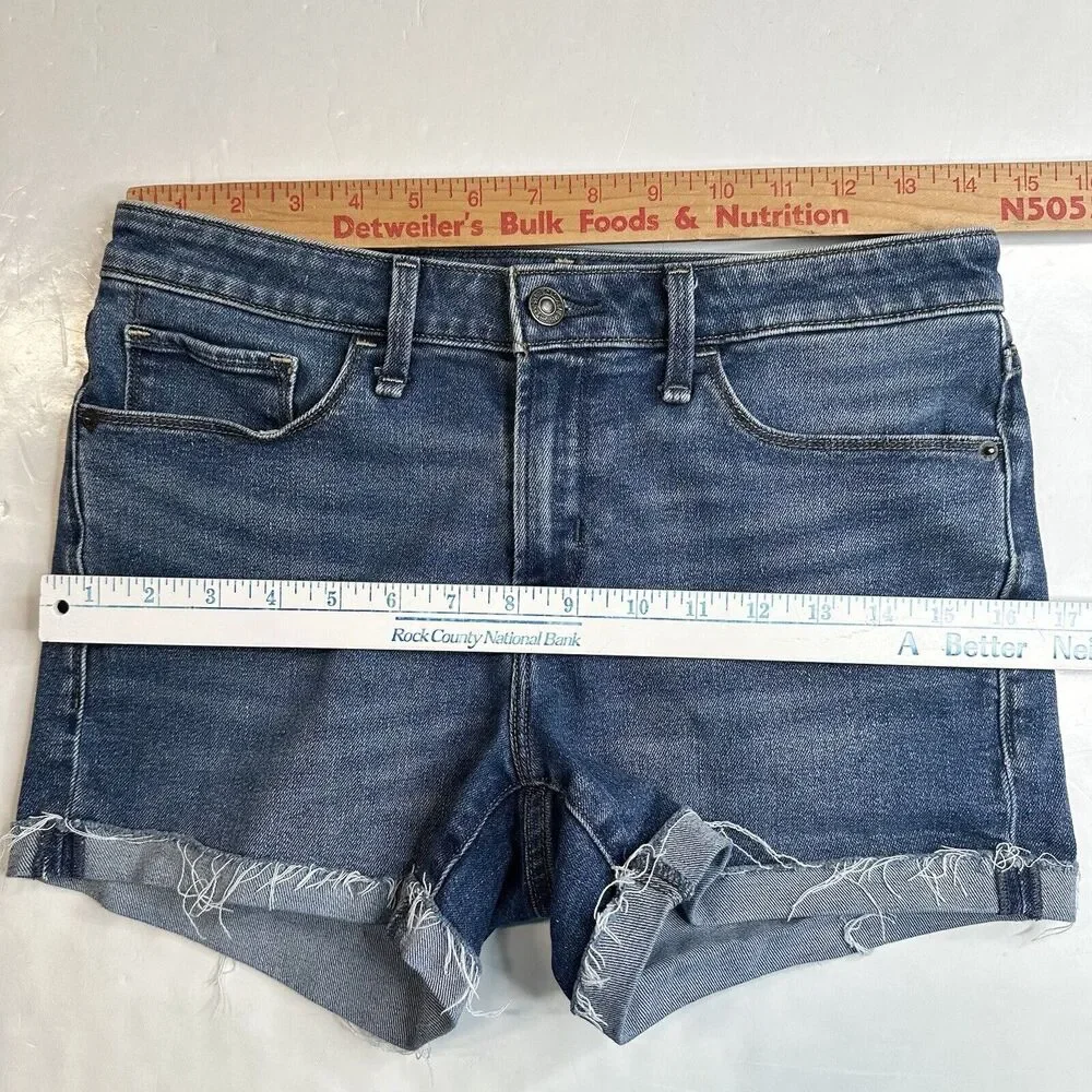 Abercrombie Fitch Shorts 27/4 Harper Lowrise Midi Denim Blue Jean Cuffed Fray